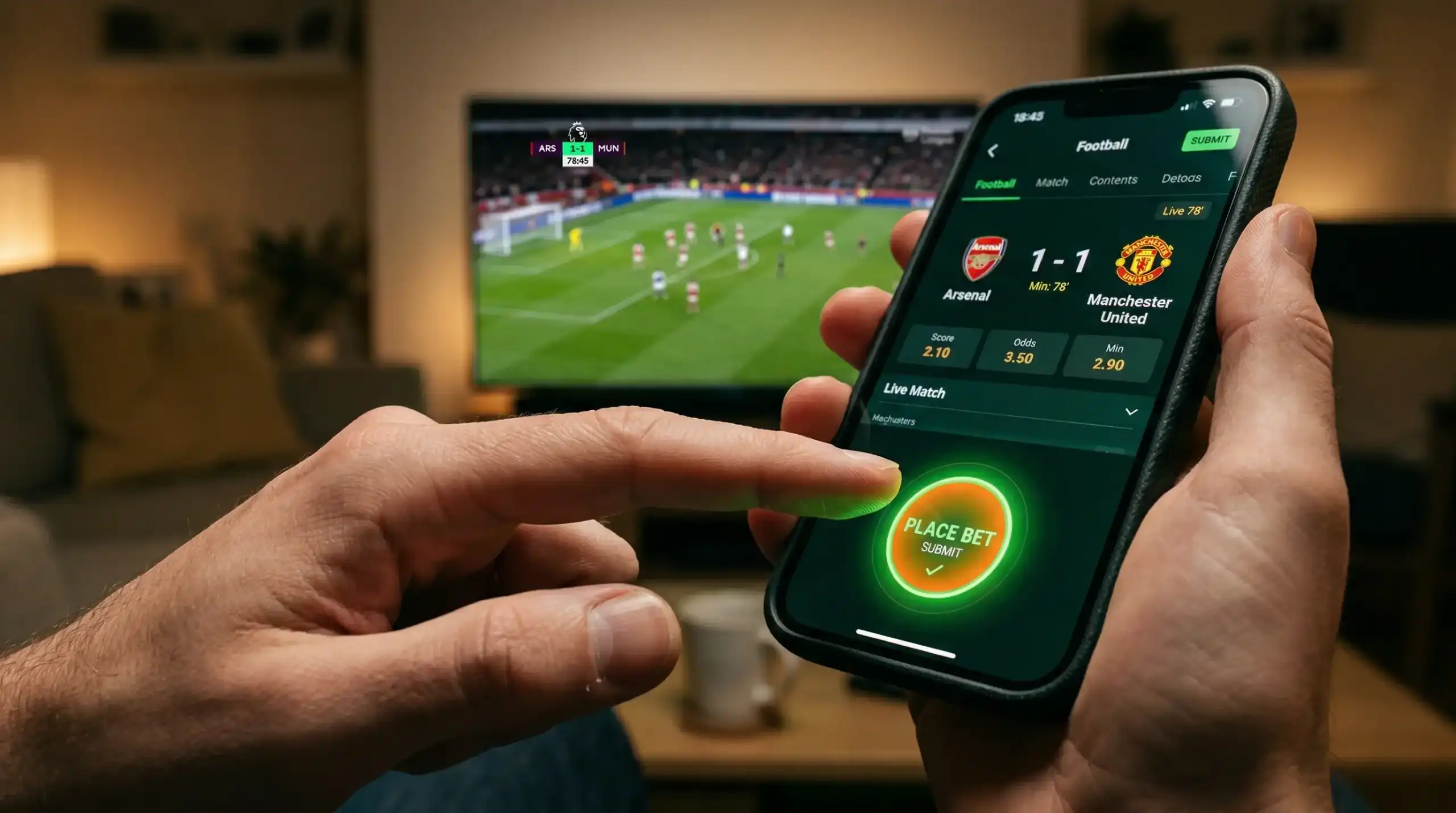 Hand tippt auf einen leuchtenden Cash-Out-Button auf einem Smartphone-Bildschirm